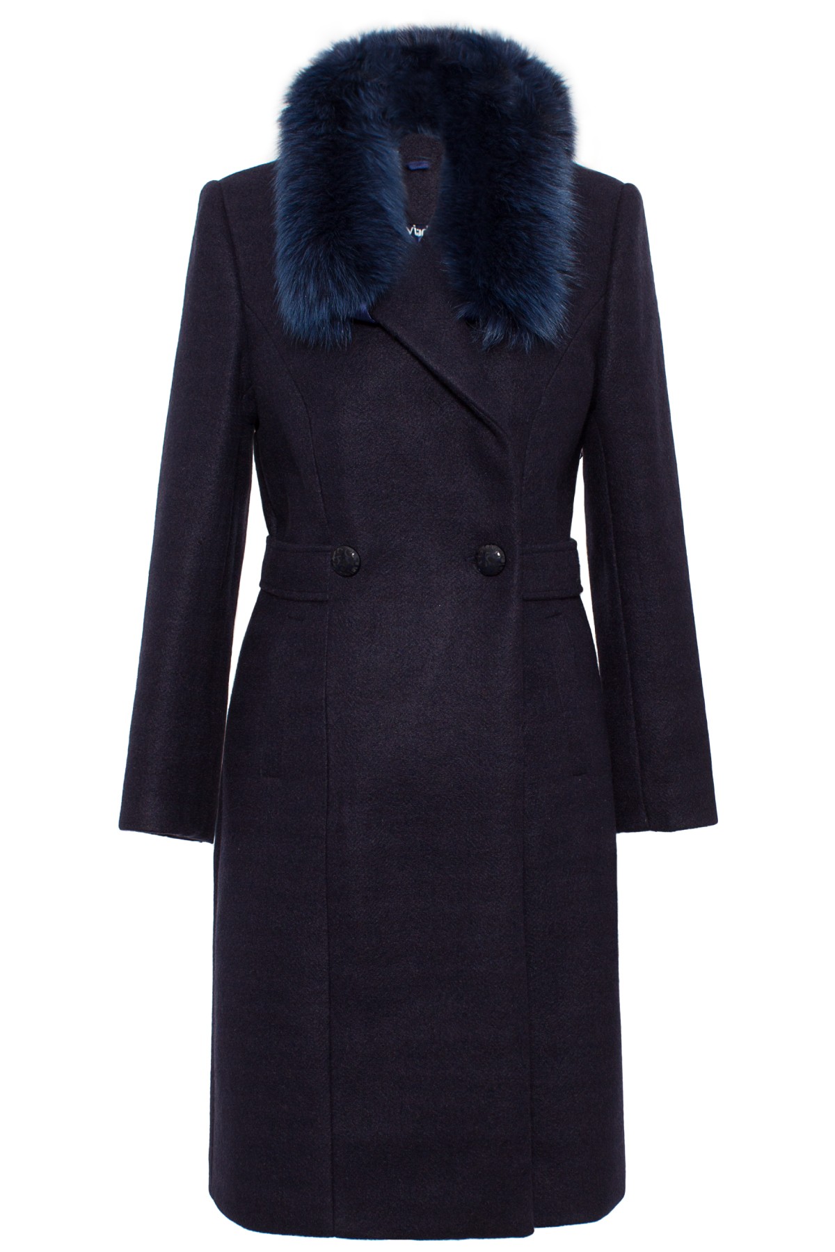 Long Winter Coat fabric with wool 7254 navy - Amafashion