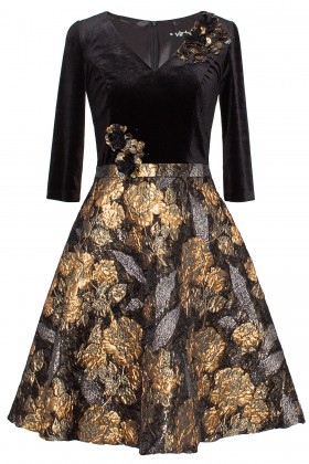 Rochie eleganta R 246 negru-auriu