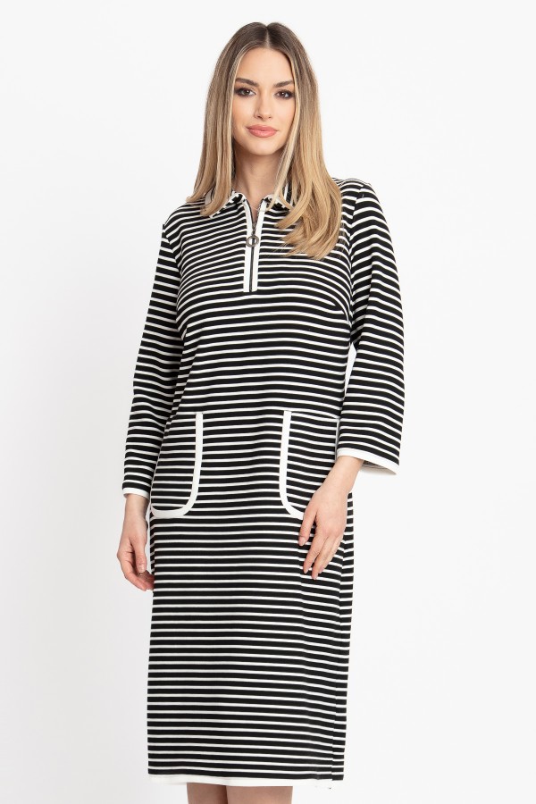 Sierra black striped fabric day dress