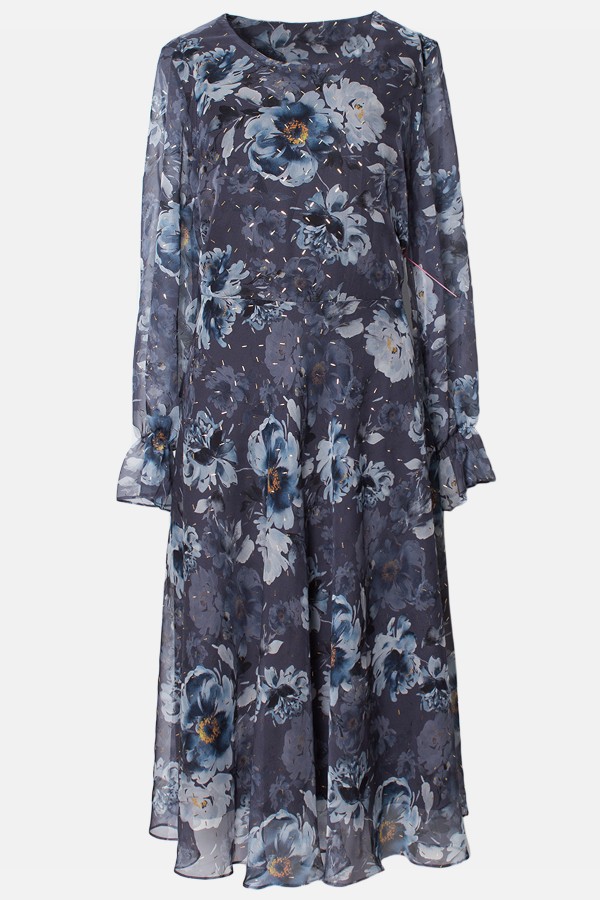 Delia grey floral veil dress