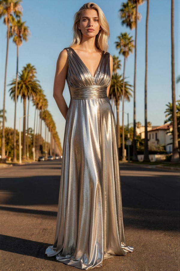 Rochie eleganta Silvia din lurex gri