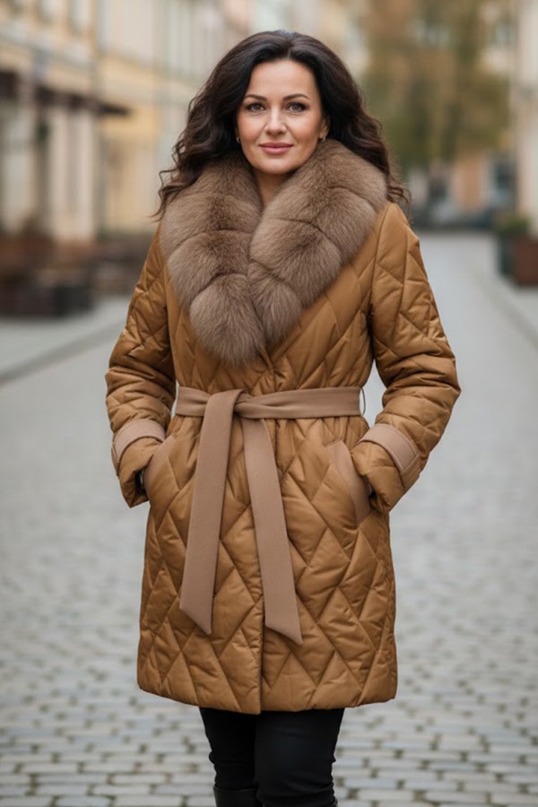 Geaca cu blana naturala Helene maro